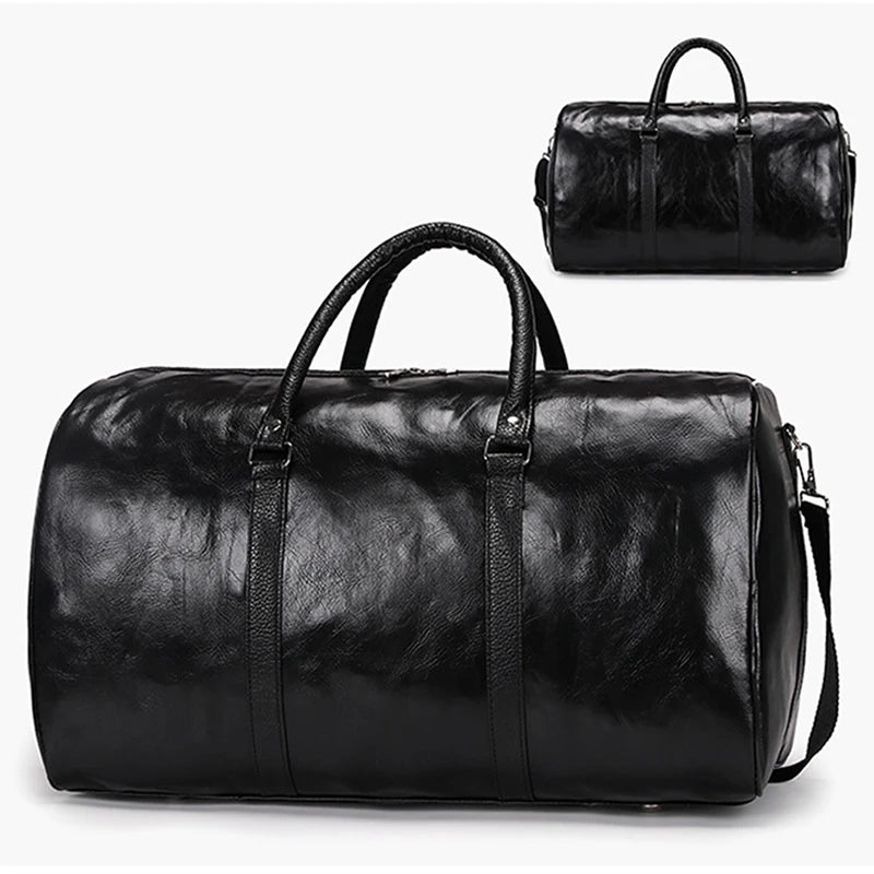 Large Leather Travel Bag - Independent Gym Bag - Handbag or Shoulder Bag with Zipper for Men - Fashion and Elegance
