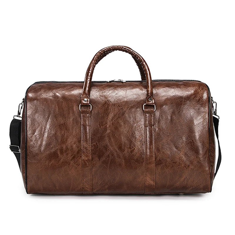 Large Leather Travel Bag - Independent Gym Bag - Handbag or Shoulder Bag with Zipper for Men - Fashion and Elegance