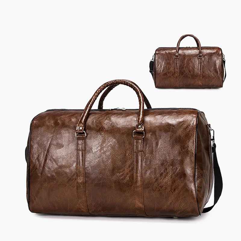 Large Leather Travel Bag - Independent Gym Bag - Handbag or Shoulder Bag with Zipper for Men - Fashion and Elegance