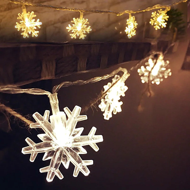 Snowflake LED String Lights Fairy Lights LED Light Garland Battery Operated New Year Christmas Decorations Noel
