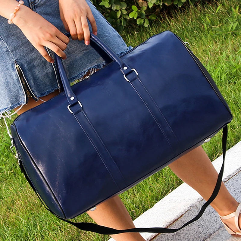 Large Leather Travel Bag - Independent Gym Bag - Handbag or Shoulder Bag with Zipper for Men - Fashion and Elegance
