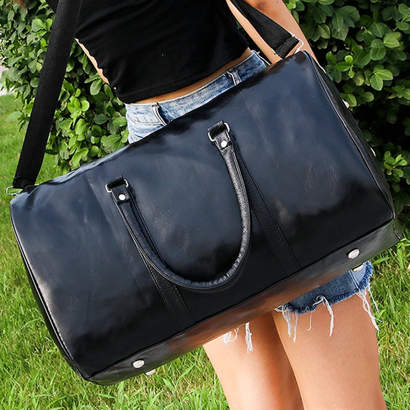 Large Leather Travel Bag - Independent Gym Bag - Handbag or Shoulder Bag with Zipper for Men - Fashion and Elegance
