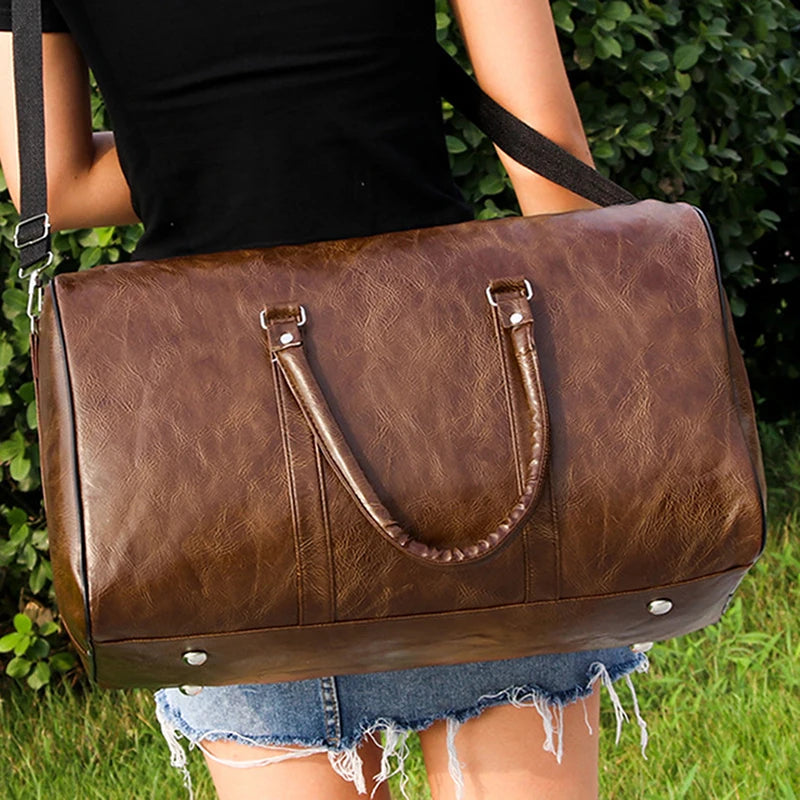 Large Leather Travel Bag - Independent Gym Bag - Handbag or Shoulder Bag with Zipper for Men - Fashion and Elegance