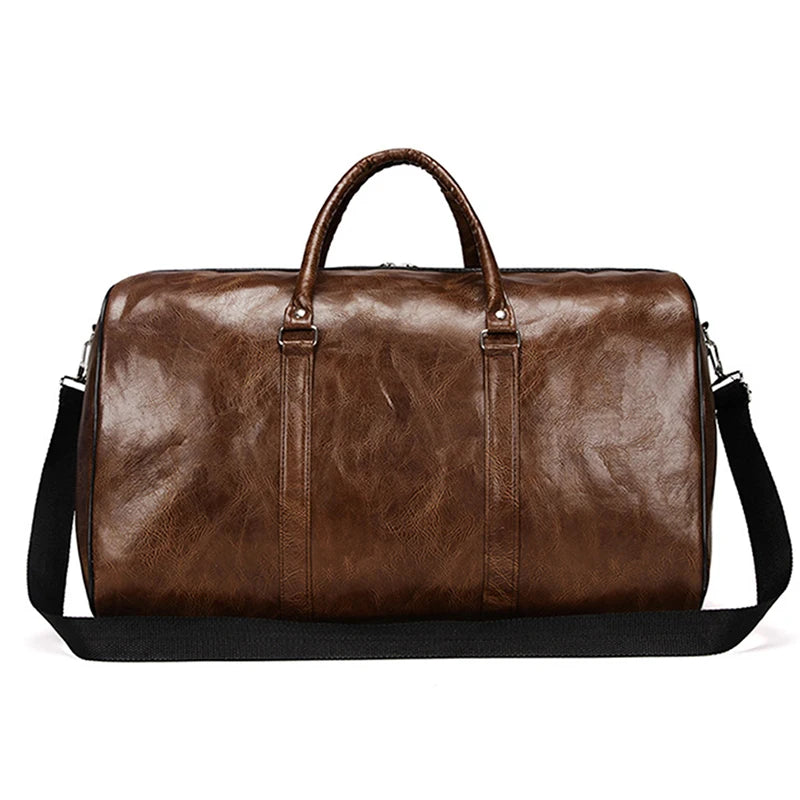 Large Leather Travel Bag - Independent Gym Bag - Handbag or Shoulder Bag with Zipper for Men - Fashion and Elegance
