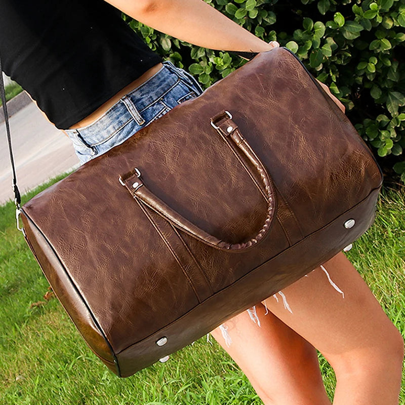 Large Leather Travel Bag - Independent Gym Bag - Handbag or Shoulder Bag with Zipper for Men - Fashion and Elegance