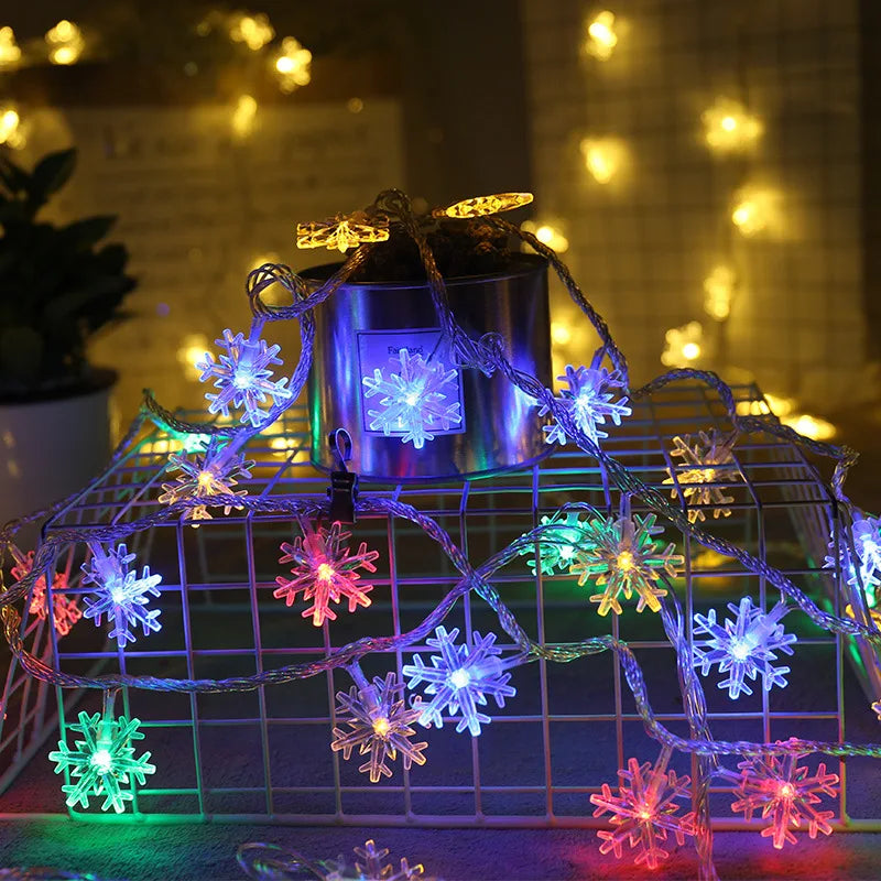 Snowflake LED String Lights Fairy Lights LED Light Garland Battery Operated New Year Christmas Decorations Noel