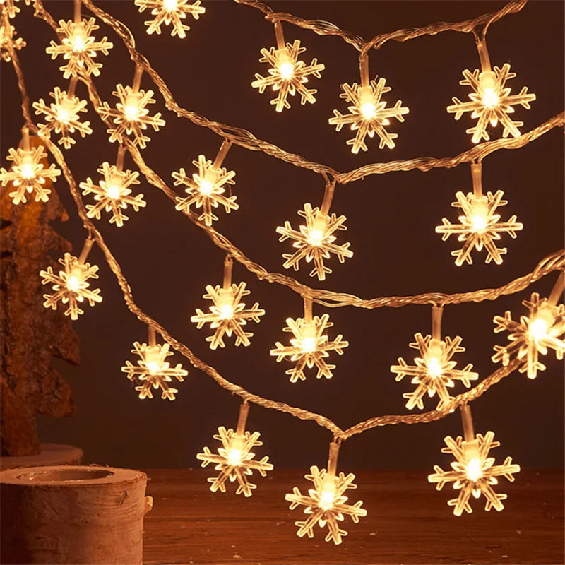 Snowflake LED String Lights Fairy Lights LED Light Garland Battery Operated New Year Christmas Decorations Noel