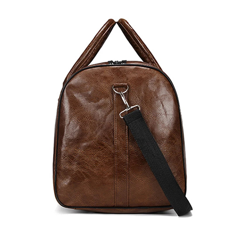 Large Leather Travel Bag - Independent Gym Bag - Handbag or Shoulder Bag with Zipper for Men - Fashion and Elegance
