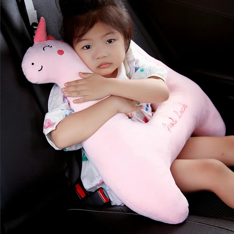 Car Pillow for Kids - Headrest and Seat Belt with Protection - Cartoon Cushion for Back Seat