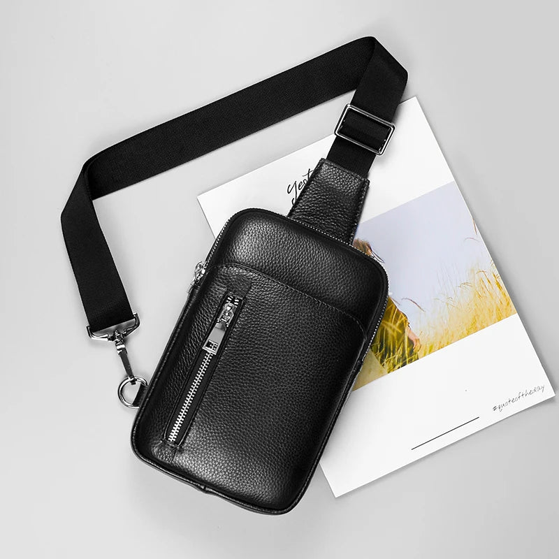 Genuine Leather Messenger Bag - Compact Crossbody Bag for Men and Women, Outdoor Travel and Sports Bag