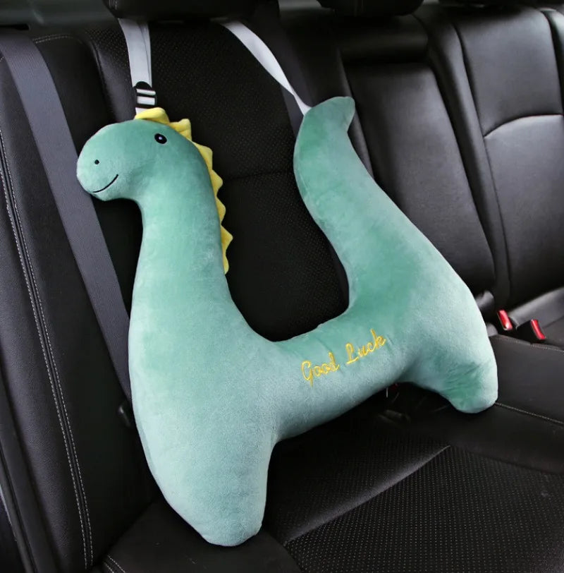 Car Pillow for Kids - Headrest and Seat Belt with Protection - Cartoon Cushion for Back Seat