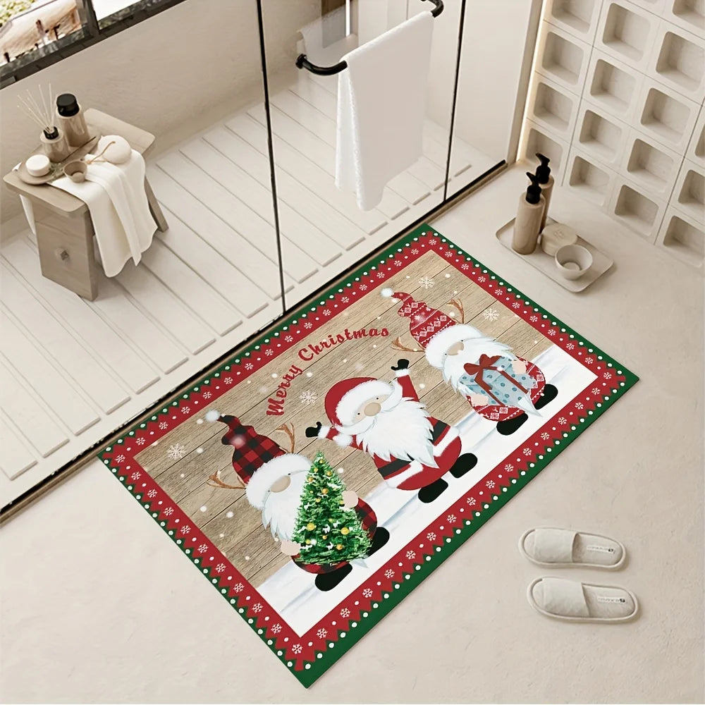 Green Polka Dot Santa Claus Christmas Rug - Christmas Decoration for Living Room, Bedroom, and Entryway