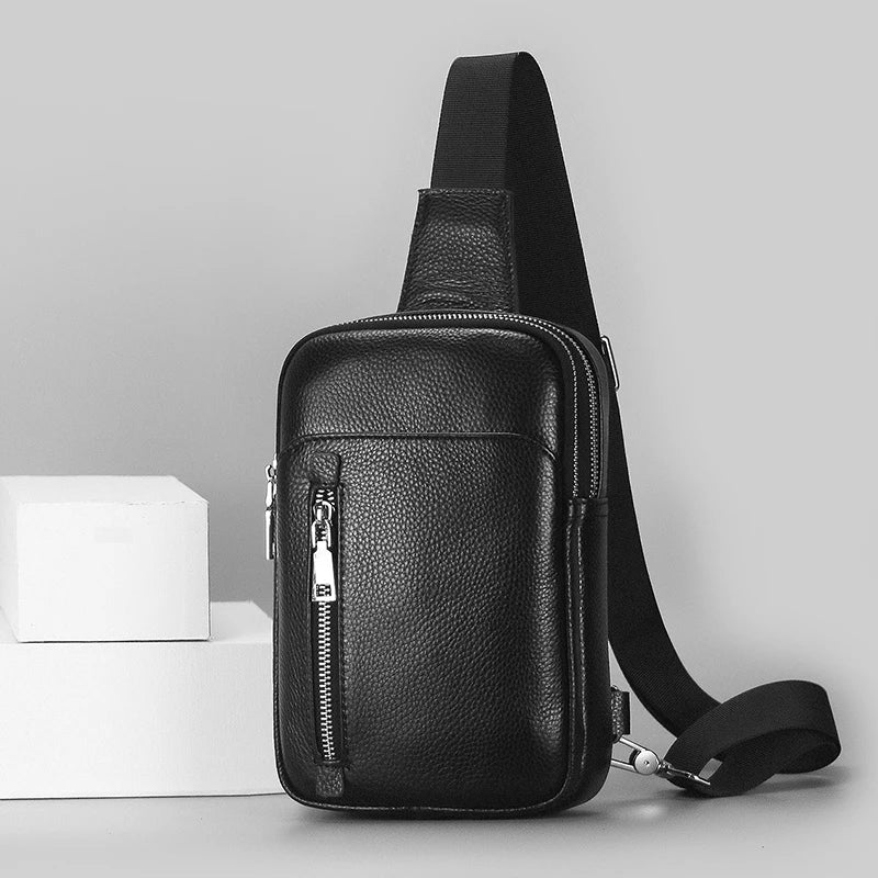 Genuine Leather Messenger Bag - Compact Crossbody Bag for Men and Women, Outdoor Travel and Sports Bag