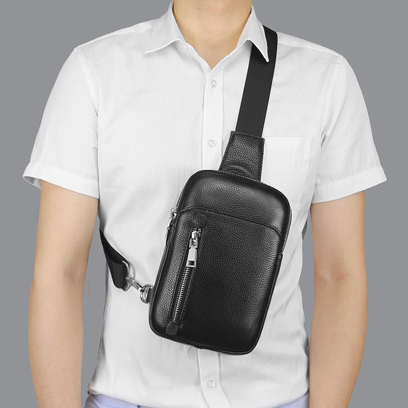 Genuine Leather Messenger Bag - Compact Crossbody Bag for Men and Women, Outdoor Travel and Sports Bag