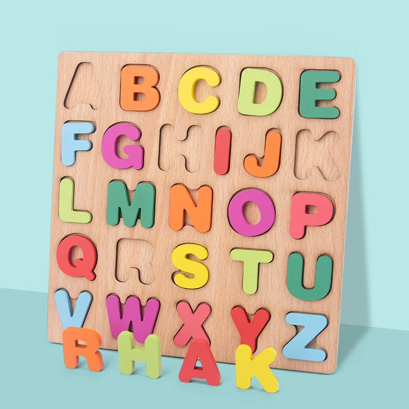 Wooden Puzzles Alphabet and Colorful Numbers - Educational Game for Children - Early Learning Toy for Kindergarten