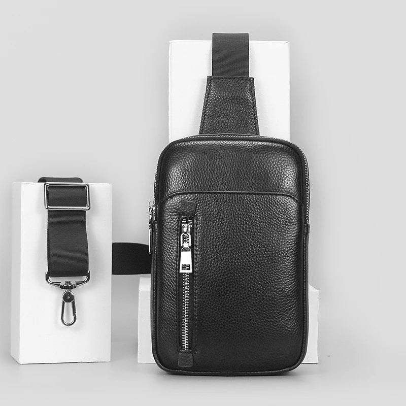 Genuine Leather Messenger Bag - Compact Crossbody Bag for Men and Women, Outdoor Travel and Sports Bag