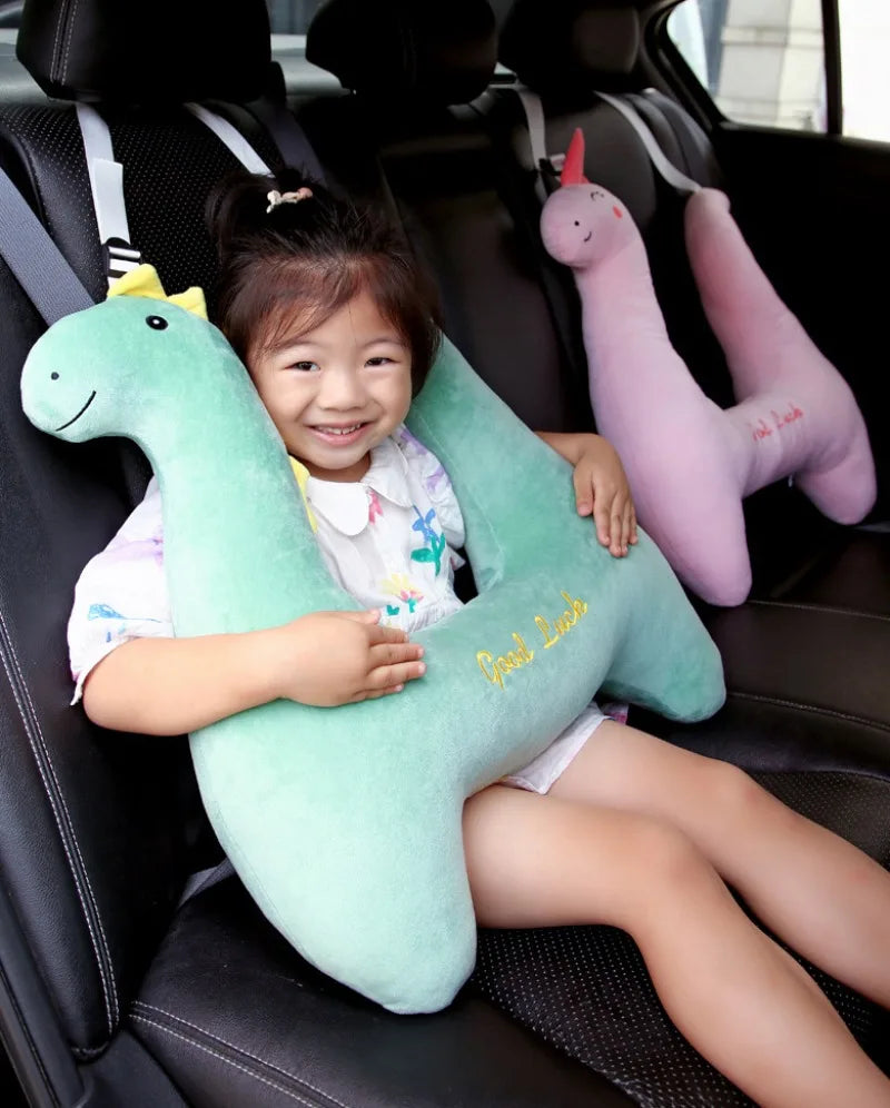 Car Pillow for Kids - Headrest and Seat Belt with Protection - Cartoon Cushion for Back Seat