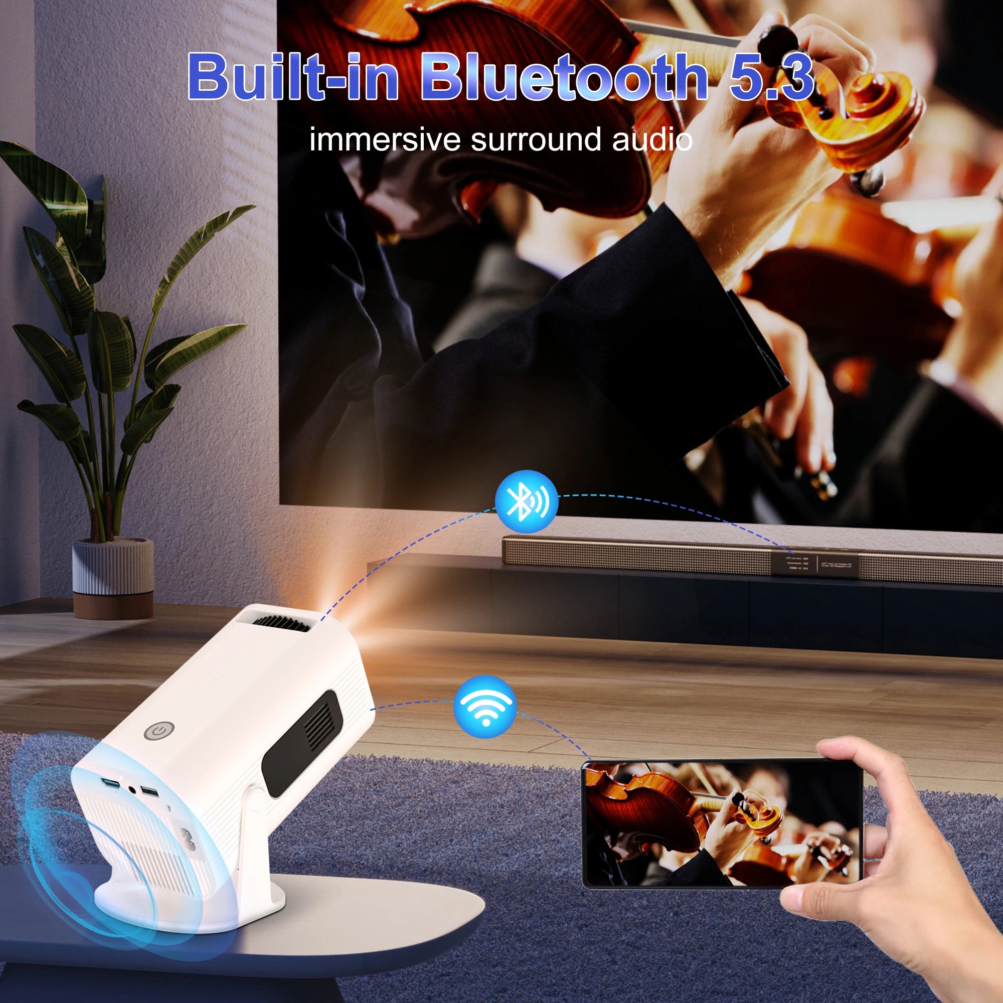 Mini Projecteur Salange P330W – Android 11, 280 ANSI Lumens, 4K/8K Support, 1080P, Wifi6, BT5.0, Home Cinema Portable