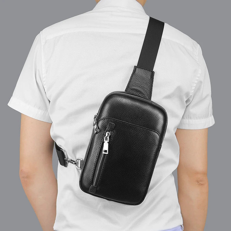 Genuine Leather Messenger Bag - Compact Crossbody Bag for Men and Women, Outdoor Travel and Sports Bag