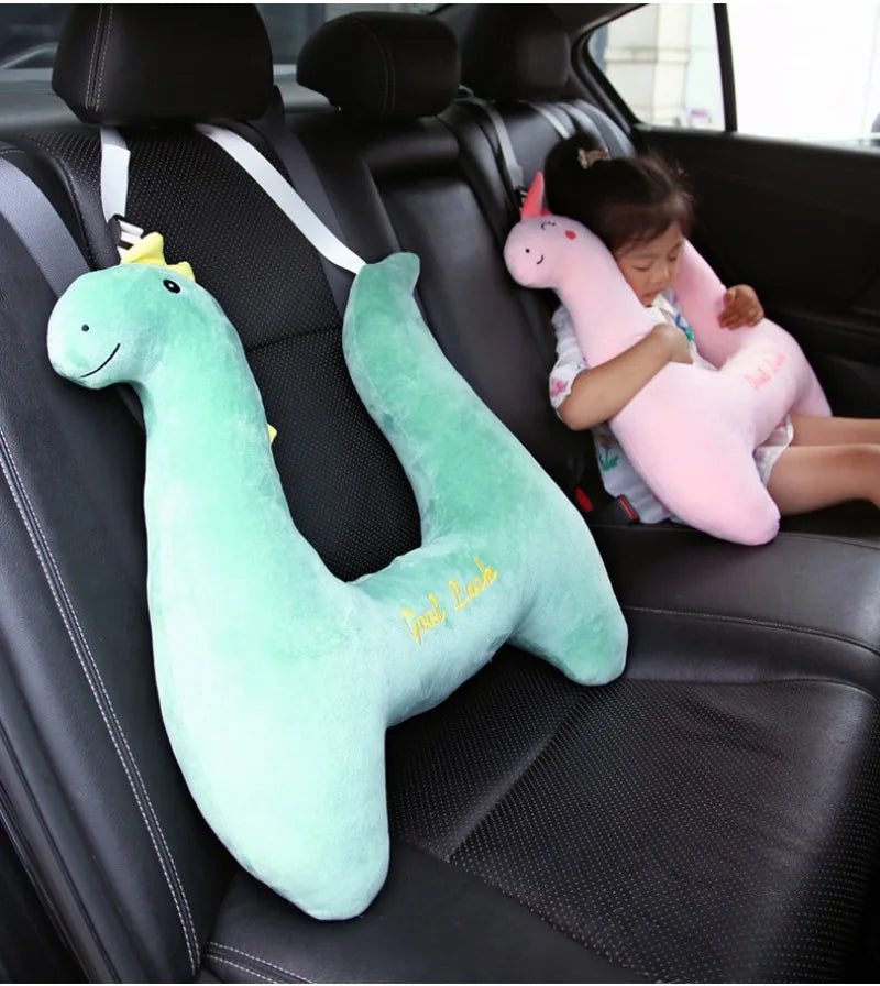Car Pillow for Kids - Headrest and Seat Belt with Protection - Cartoon Cushion for Back Seat