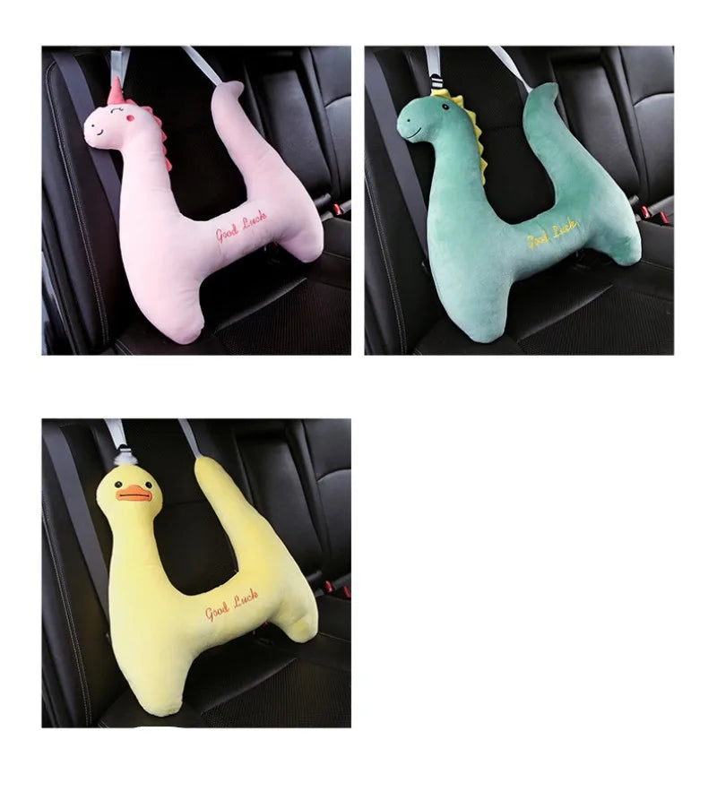 Car Pillow for Kids - Headrest and Seat Belt with Protection - Cartoon Cushion for Back Seat