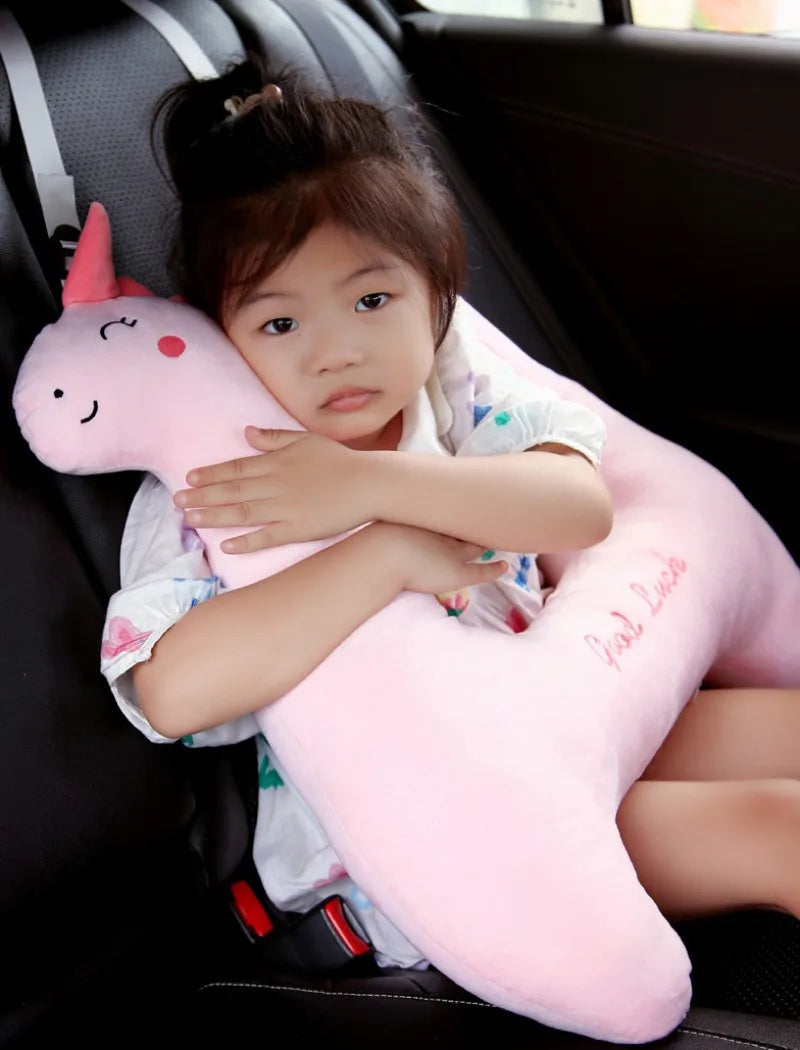 Car Pillow for Kids - Headrest and Seat Belt with Protection - Cartoon Cushion for Back Seat