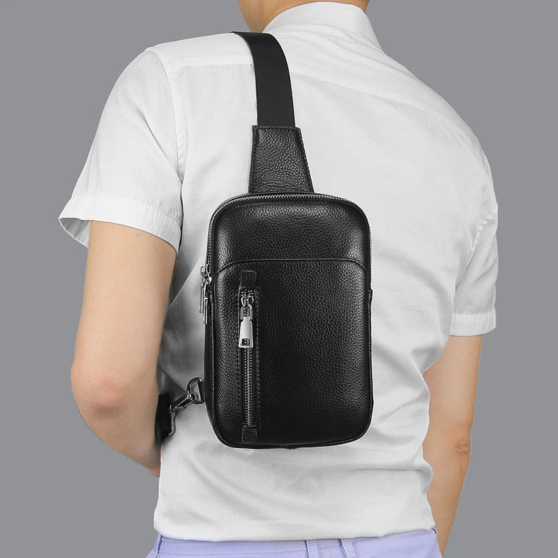 Genuine Leather Messenger Bag - Compact Crossbody Bag for Men and Women, Outdoor Travel and Sports Bag