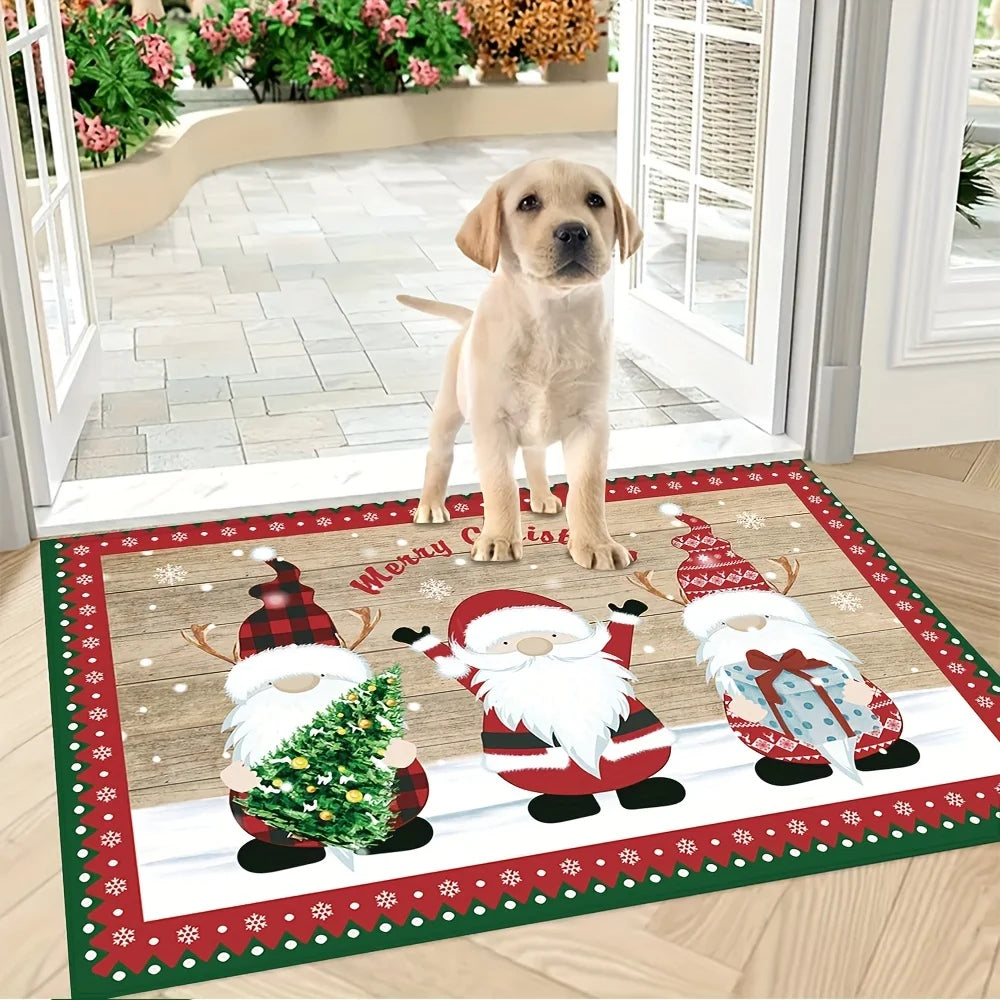 Green Polka Dot Santa Claus Christmas Rug - Christmas Decoration for Living Room, Bedroom, and Entryway