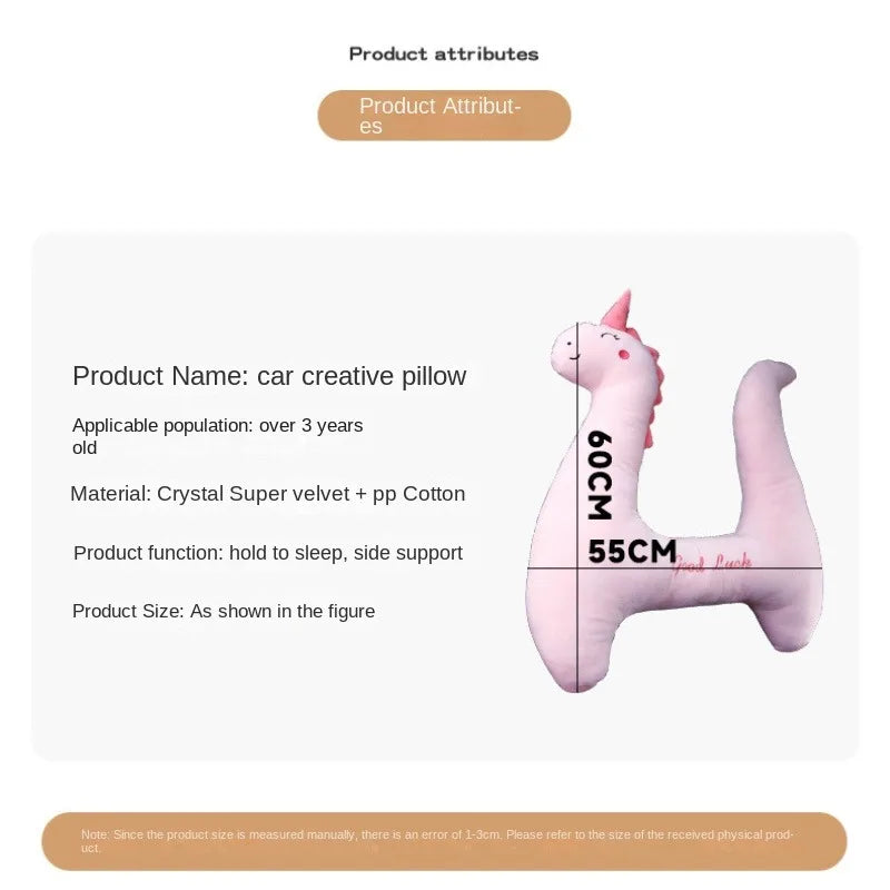 Car Pillow for Kids - Headrest and Seat Belt with Protection - Cartoon Cushion for Back Seat