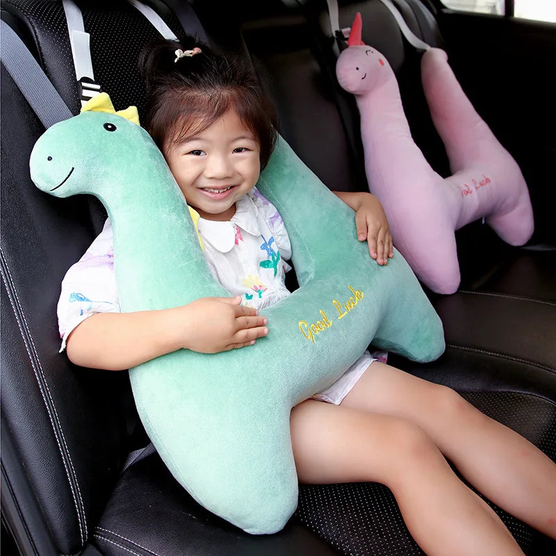 Car Pillow for Kids - Headrest and Seat Belt with Protection - Cartoon Cushion for Back Seat
