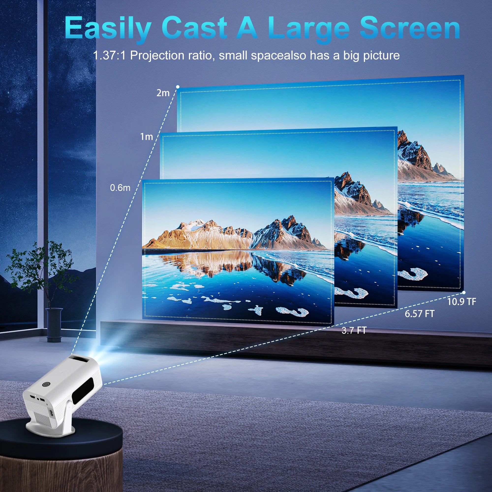 Mini Projecteur Salange P330W – Android 11, 280 ANSI Lumens, 4K/8K Support, 1080P, Wifi6, BT5.0, Home Cinema Portable