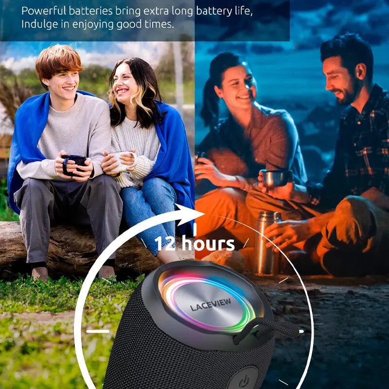 Haut-parleur portable Bluetooth IP68 étanche avec LED, microphone, radio FM, jumelage TWS, USB, AUX