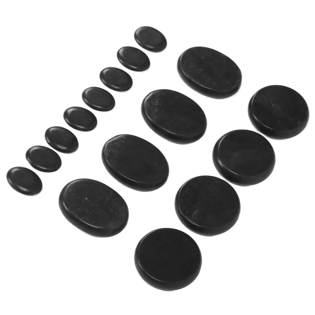 Ensemble de 16 Pierres de Massage Chaudes avec Boîte en Aluminium – Soulage la Douleur & Favorise la Relaxation – Chauffage Sans Eau – Thérapie aux Huiles Essentielles