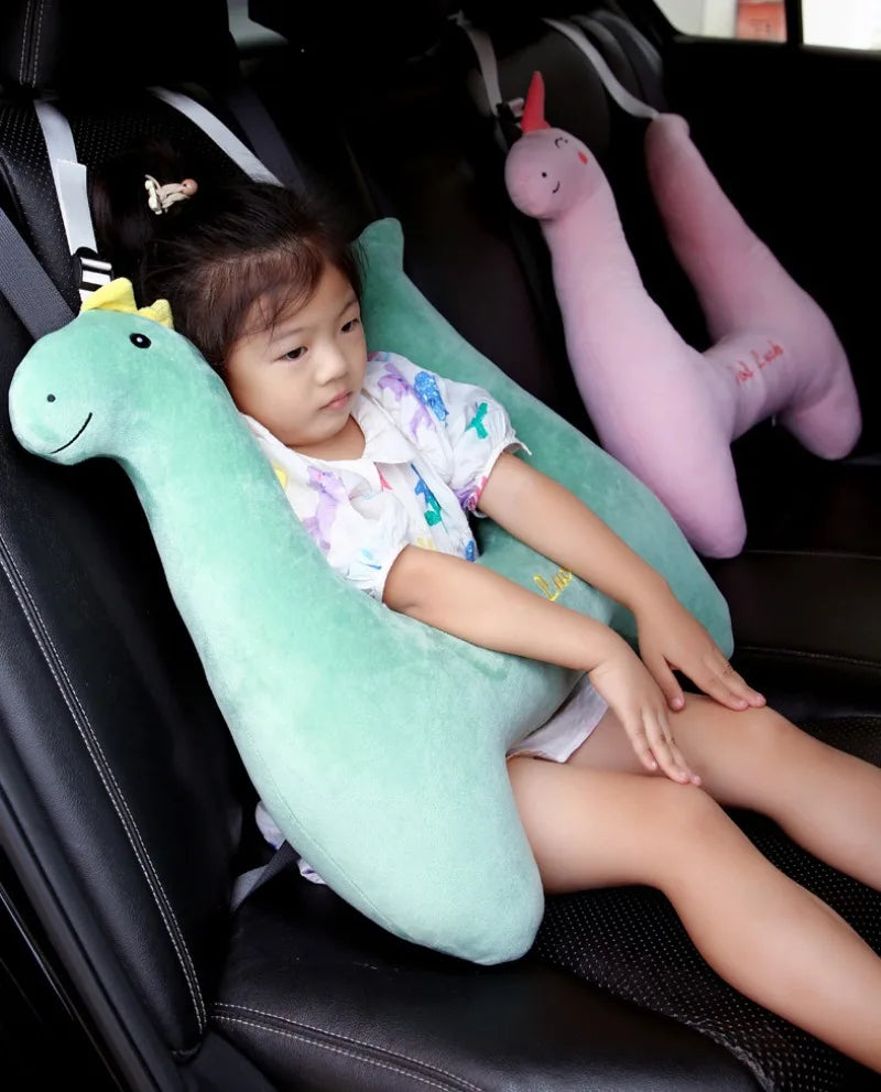 Car Pillow for Kids - Headrest and Seat Belt with Protection - Cartoon Cushion for Back Seat