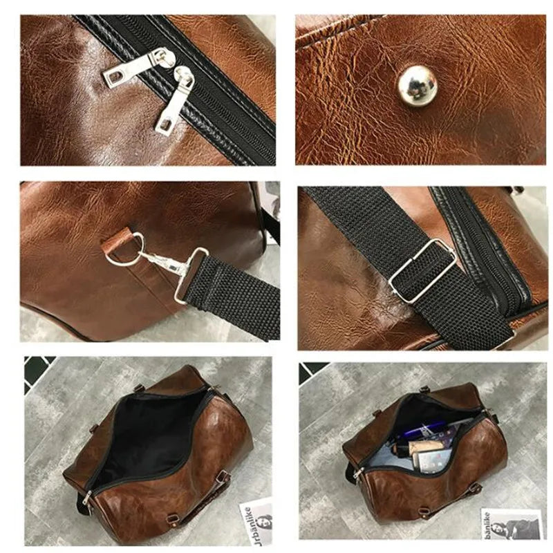Large Leather Travel Bag - Independent Gym Bag - Handbag or Shoulder Bag with Zipper for Men - Fashion and Elegance