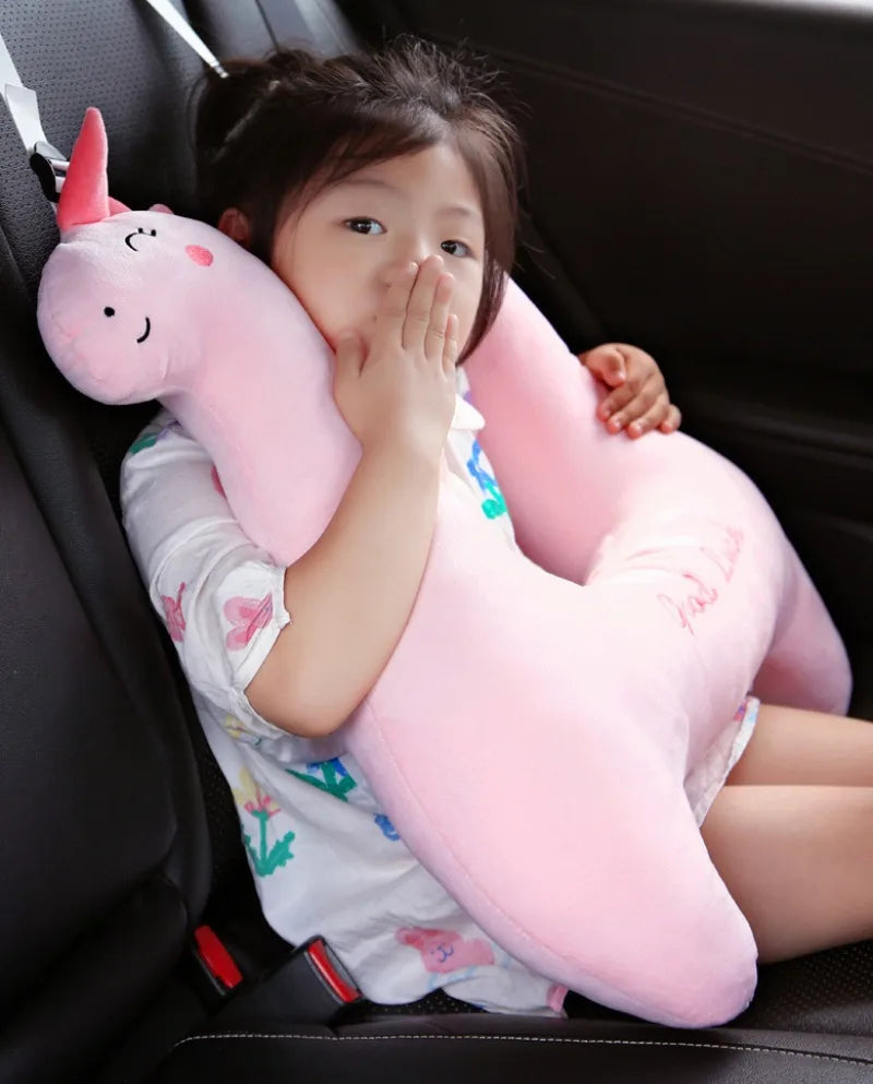 Car Pillow for Kids - Headrest and Seat Belt with Protection - Cartoon Cushion for Back Seat