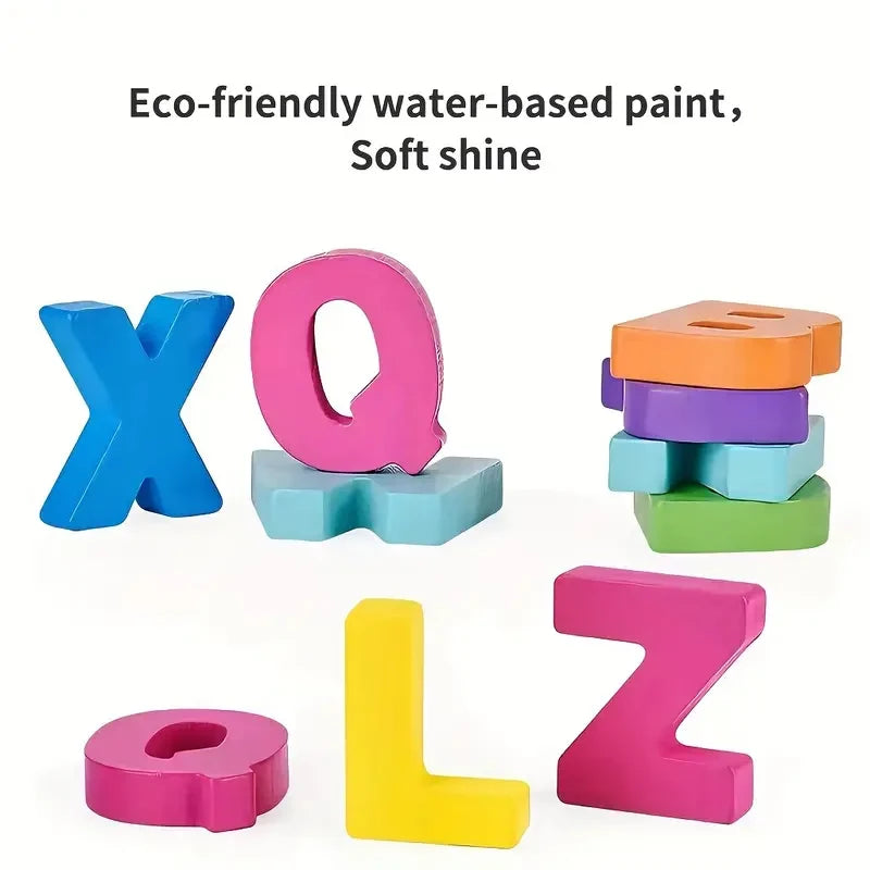 Wooden Puzzles Alphabet and Colorful Numbers - Educational Game for Children - Early Learning Toy for Kindergarten