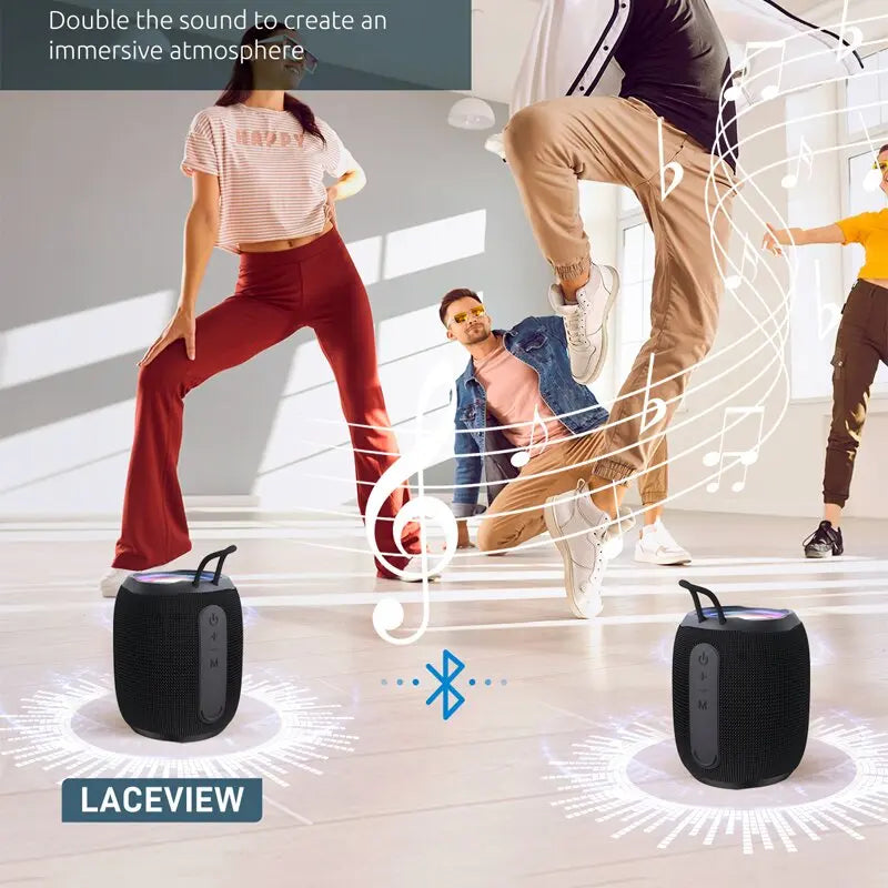 Haut-parleur portable Bluetooth IP68 étanche avec LED, microphone, radio FM, jumelage TWS, USB, AUX