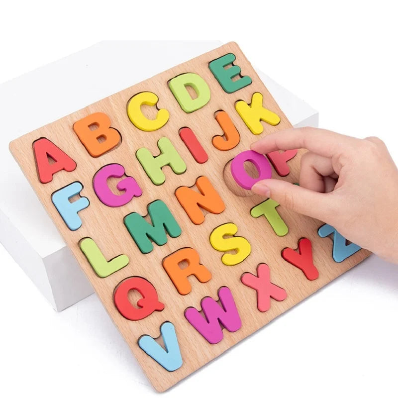 Wooden Puzzles Alphabet and Colorful Numbers - Educational Game for Children - Early Learning Toy for Kindergarten