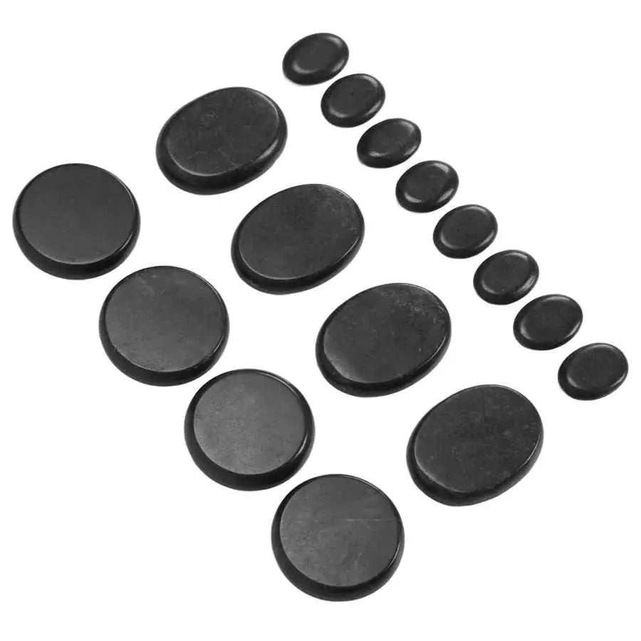 16pcs Hot Massage Stones Set with Aluminum Box - Pain Relief & Relaxation - Waterless Heating - Essential Oil Therapy