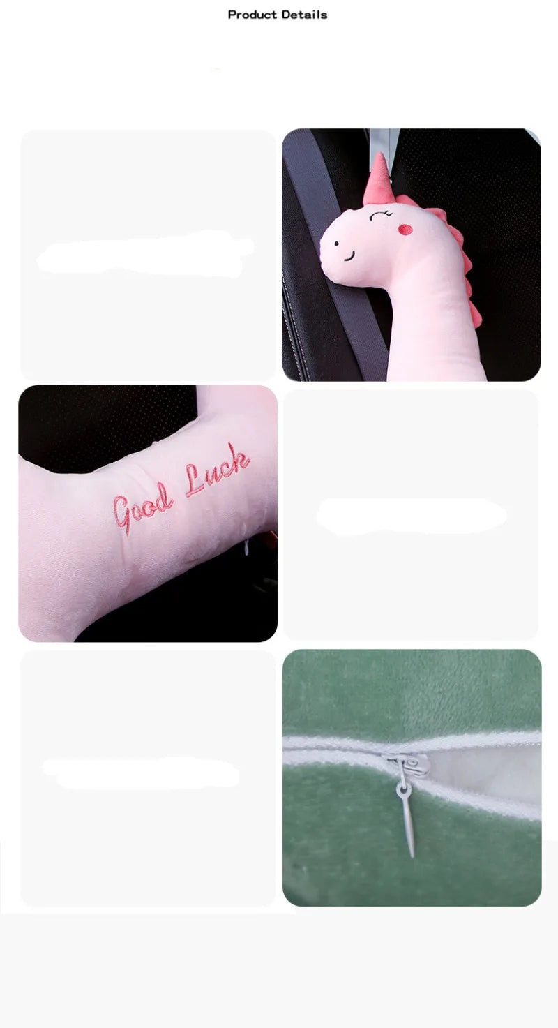 Car Pillow for Kids - Headrest and Seat Belt with Protection - Cartoon Cushion for Back Seat