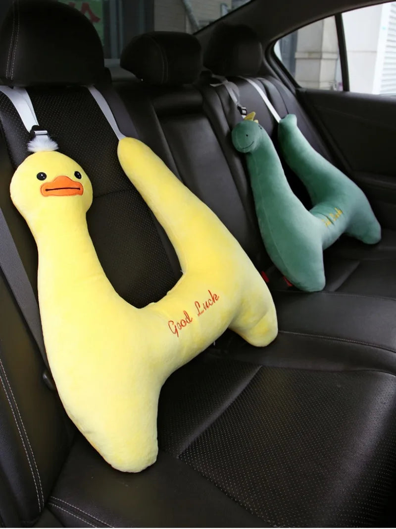 Car Pillow for Kids - Headrest and Seat Belt with Protection - Cartoon Cushion for Back Seat