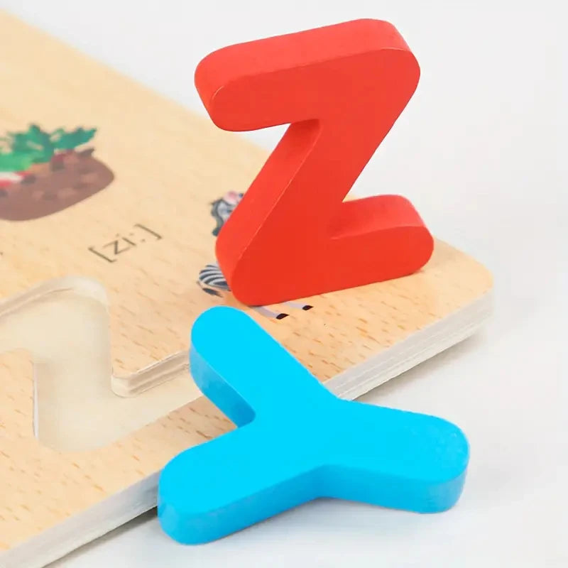 Wooden Puzzles Alphabet and Colorful Numbers - Educational Game for Children - Early Learning Toy for Kindergarten