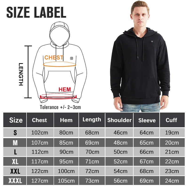 USB Heated Hoodie for Men Women - Thick Cotton with Zipper, Pockets and Wool Lining for Autumn Winter