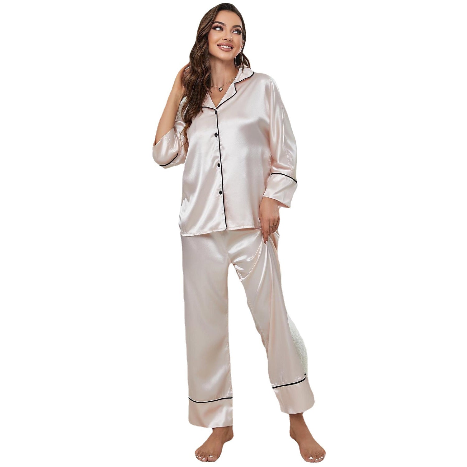 Ensemble Pyjama à Manches Longues – Chemise à Boutons et Pantalon – Tenue de Détente et Vêtements de Nuit Confortables