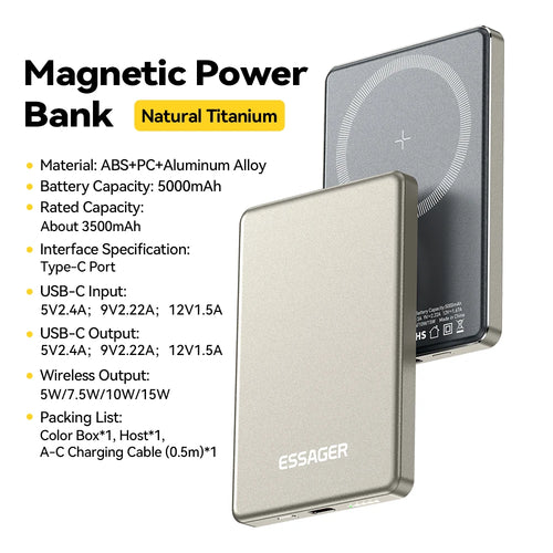 Batterie Externe Sans Fil Fine Essager 5000mAh – Recharge Rapide et Puissante