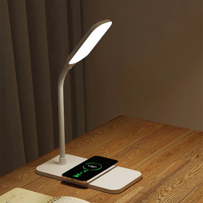 Lampe de Bureau LED avec Chargeur Sans Fil et Port USB – Veilleuse Tactile, Luminosité Réglable, Protection des Yeux – Idéale pour Gaming, Lecture, et Usage Domestique