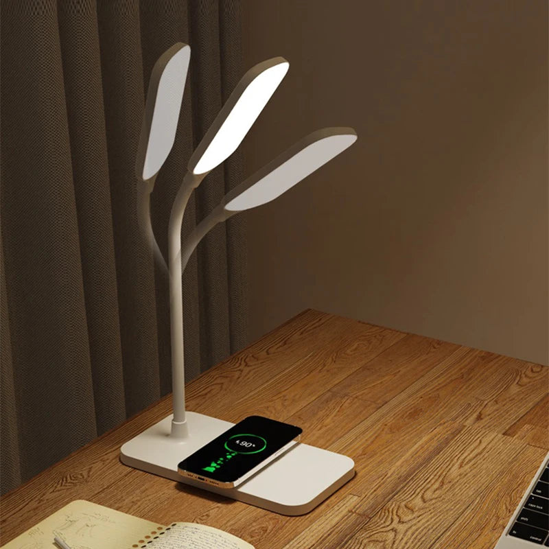 Lampe de Bureau LED avec Chargeur Sans Fil et Port USB – Veilleuse Tactile, Luminosité Réglable, Protection des Yeux – Idéale pour Gaming, Lecture, et Usage Domestique