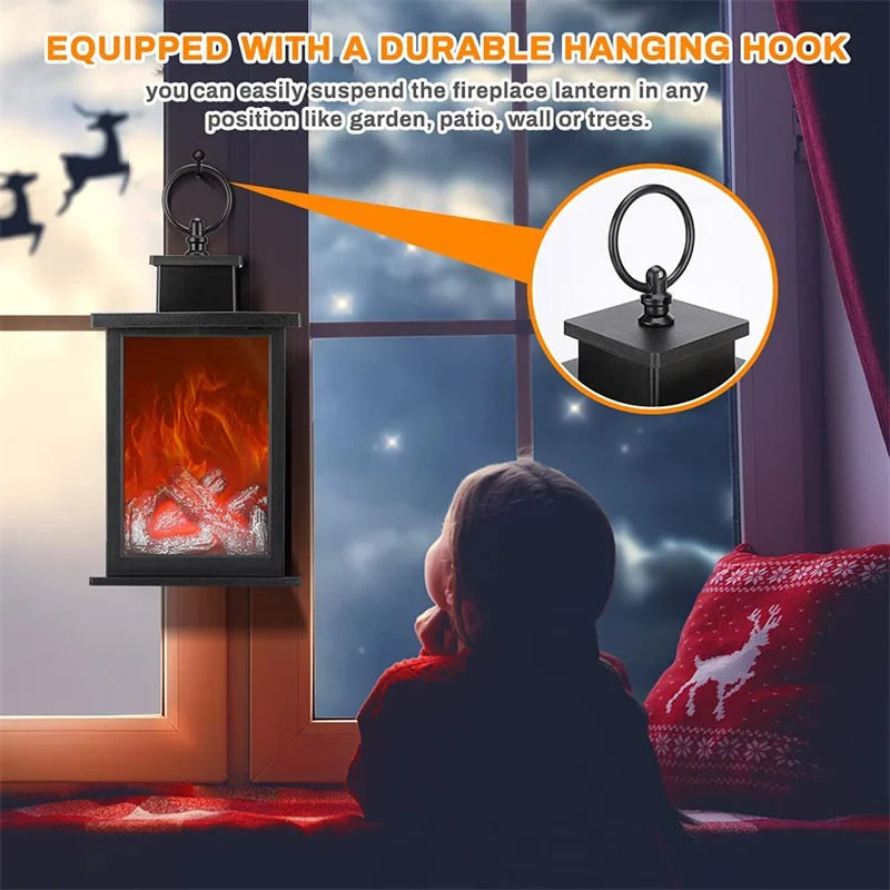 Lanterne de Cheminée à Flamme Simulée – Lampe LED Alimentée par USB ou Piles pour Cour, Chambre, Salon et Décoration de Table