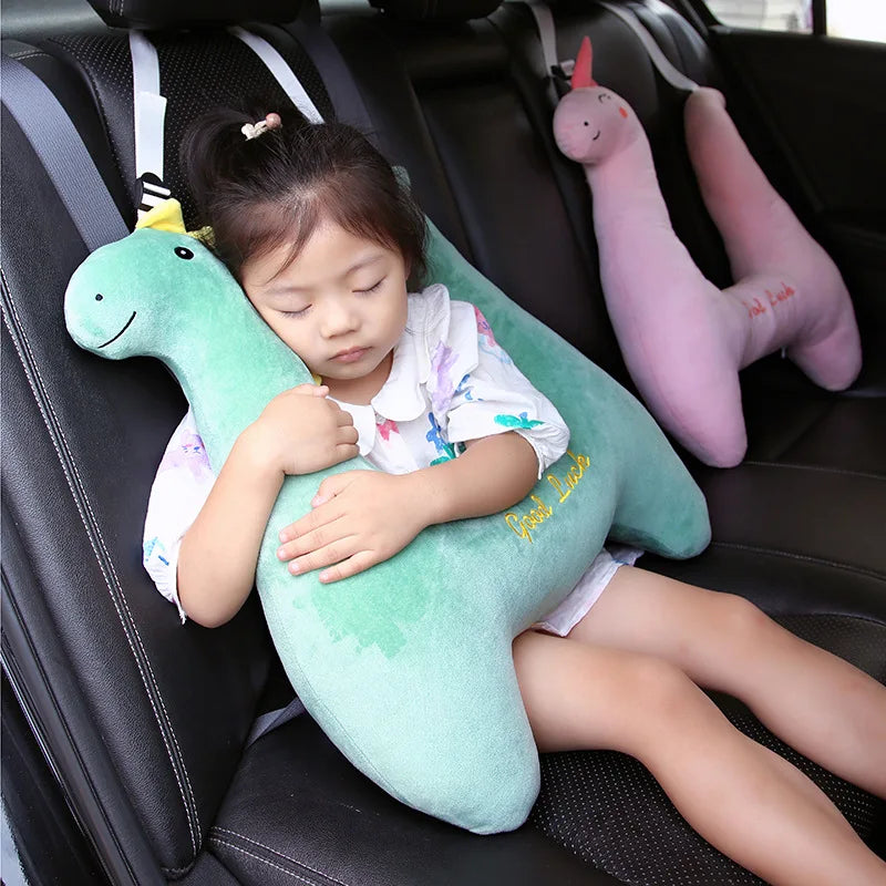 Car Pillow for Kids - Headrest and Seat Belt with Protection - Cartoon Cushion for Back Seat